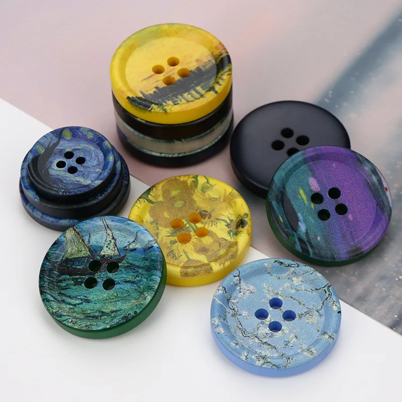 5pcs Resin round 4 holes Buttons landscape print 21mm-34mm Sewing accessories for clothing Decorative Buttons Handmade DIY