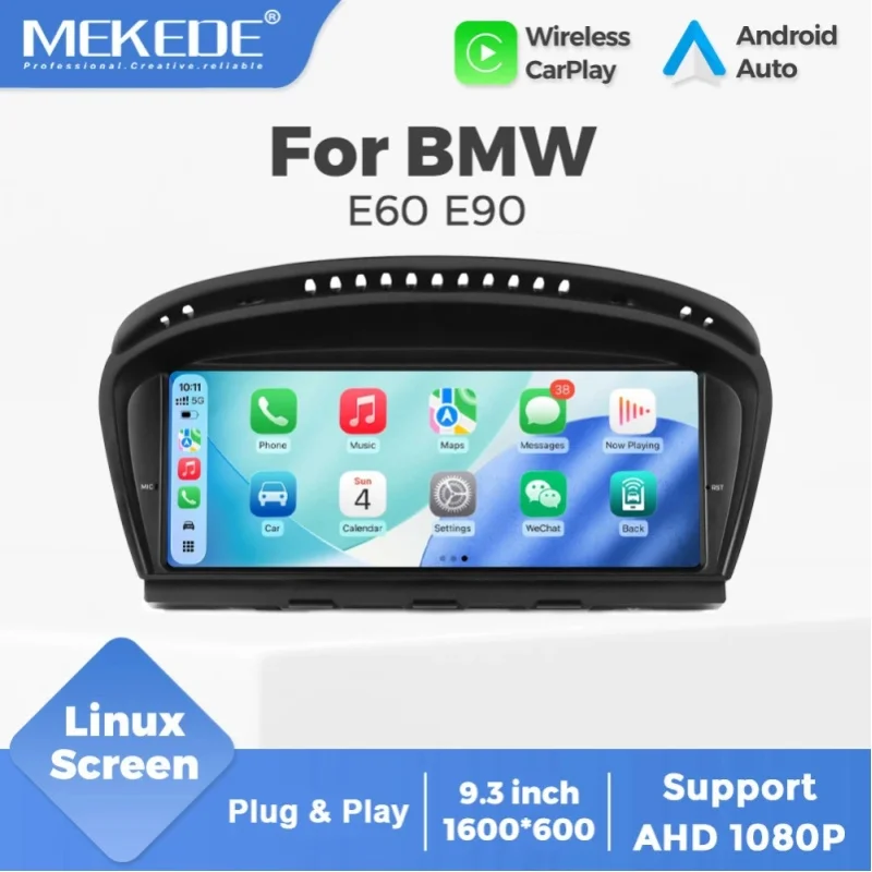 EU-Lagerbestand 9,3'' Linux-Bildschirm Kabelloses Carplay Android Auto Autoradio Multimedia-Player für BMW E60 E61 E62 E63 E90 E91 E92 E93 1600*600 Display WIFI Intelligentes Fahrzeugsystem