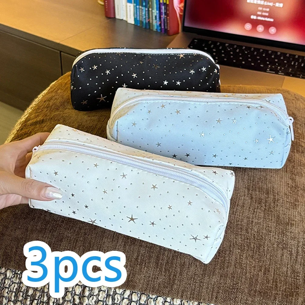 Star and Polka Dot Minimalist Cute Canvas Pencil Case, High-Value Small Bag for Carrying Change Items, Portable Makeup Bag