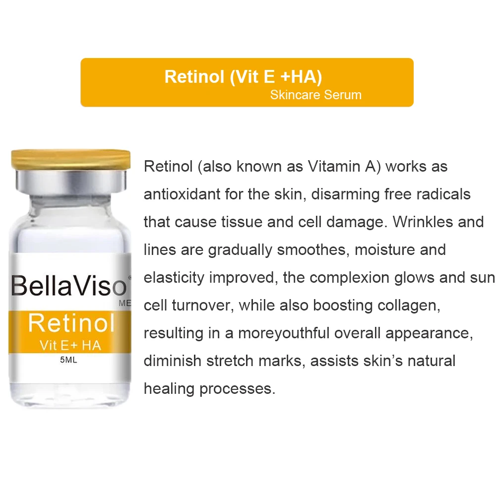 BellaViso ผสม 6 Vials Face Essence Retinol Collagen HA16 VC MTS ต่อต้านริ้วรอย Moisturizing Whitening Anti Aging Facial Serum