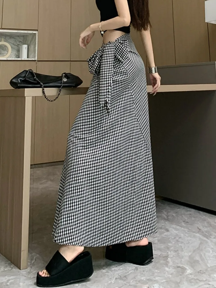 Skirts for Women French Plaid  Casual Skirts 2024 Summer NEW Versatile Temperament High Waist Was Thin A-Line Skirts