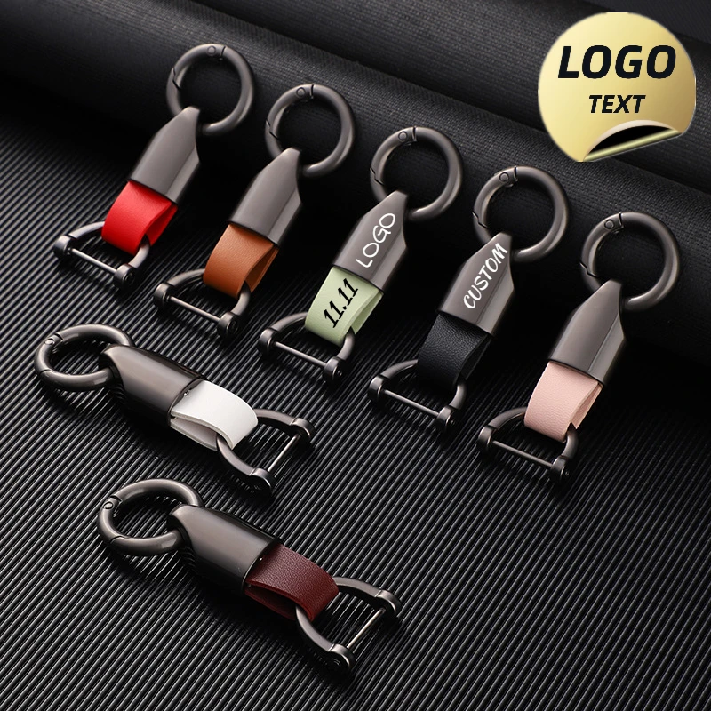 

Custom Logo Leather Metal Keychain for Men and Women Holder Personalize Company Name Laser Engrave Car Key Chain Ring Vintage