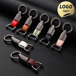 Custom Logo Leather Metal Keychain for Men and Women Holder Personalize Company Name Laser Engrave Car Key Chain Ring Vintage