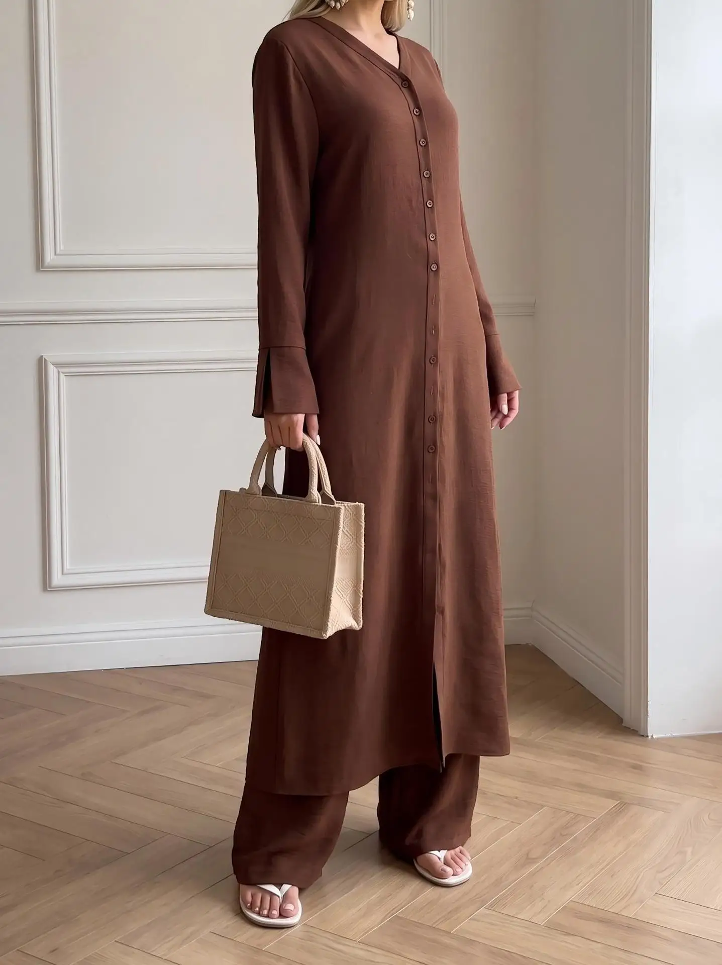 Musulmane Ensembles Two Piece Set Abaya Women Modest Outfit Dubai Turkey Islamic Clothing Long Tops And Pants Muslim Ladies Suit