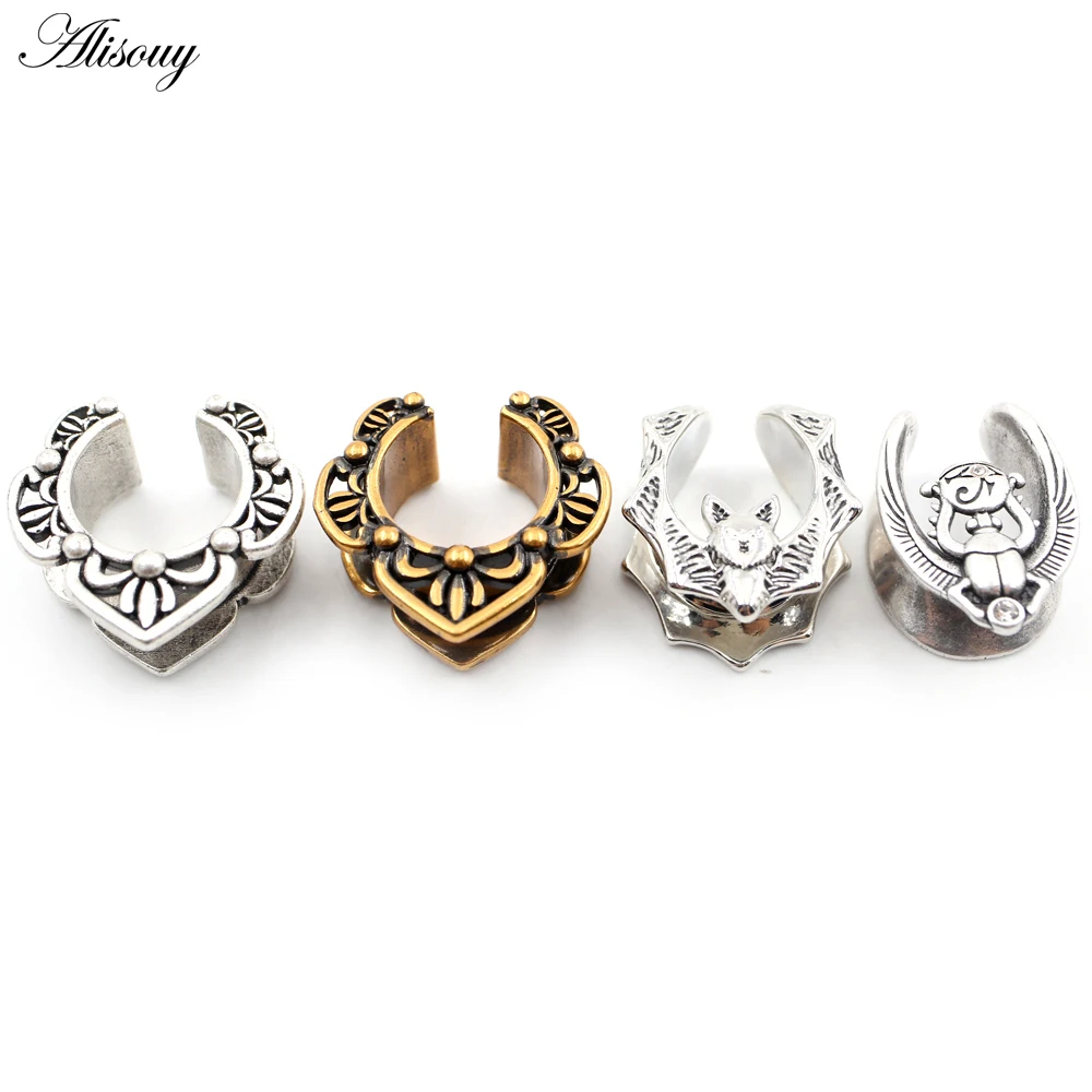 Alisouy 1PC Copper Dung Beetle Flower Bat Wing Saddle Ear Tunnel Plugs Expander Stretcher Gauges Earrings Piercing Body Jewelry