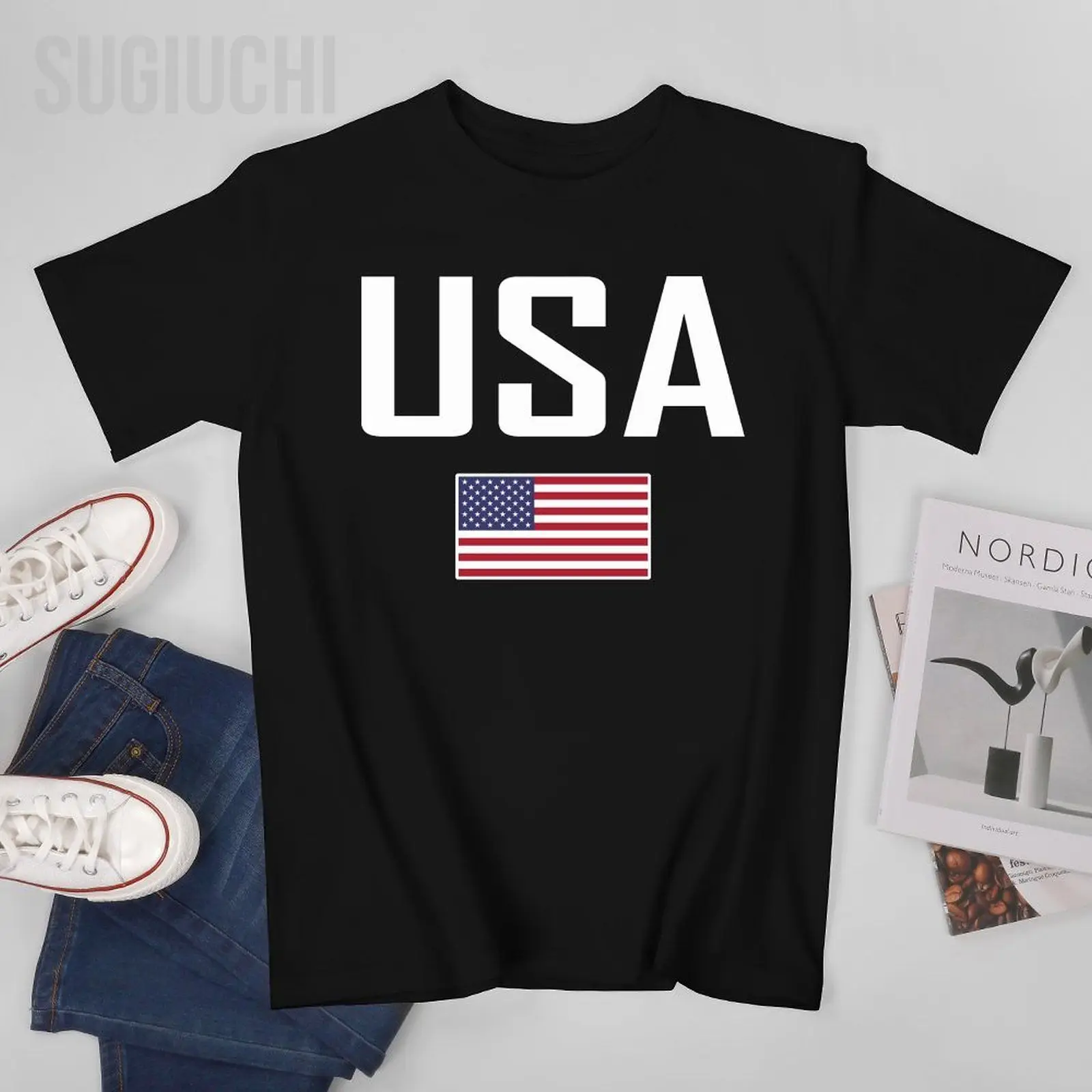 Unisex Men Tshirt United States USA Flag And Font Tees T-Shirt O-neck T Shirts Women Boys 100% Cotton Clothing More Color