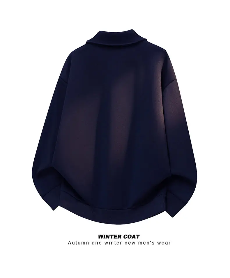 Men's Casual Double Head Zipper Sweatshirt Solid Color Turn-down Collar Loose Fit Autumn 360gsm Comfortable Sweatshirt