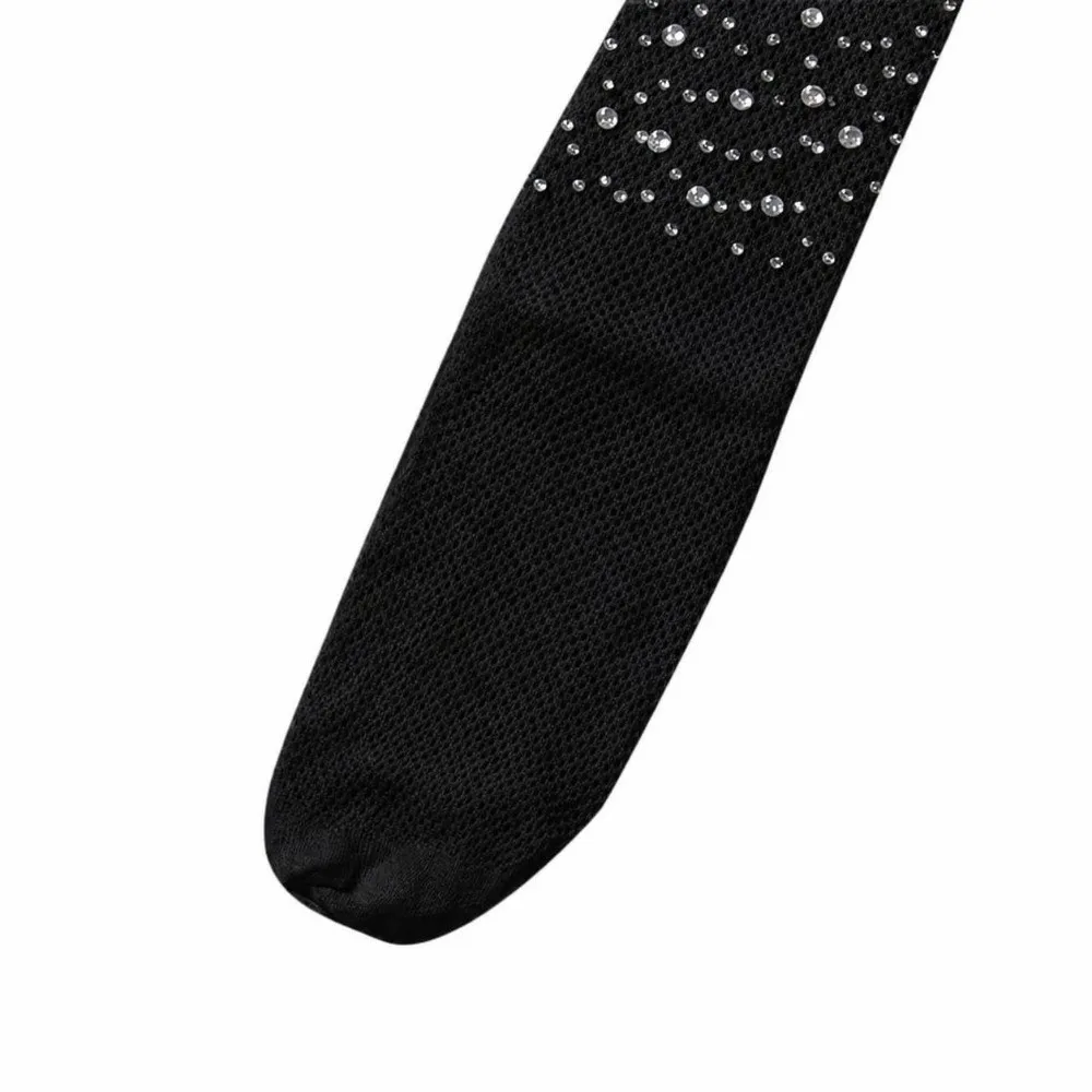 Stretchy Fabric Rhinestone Fishnet Stockings Hollow Lace Design Shining Diamond Texture Glitter Mesh Pantyhose Mesh Weave