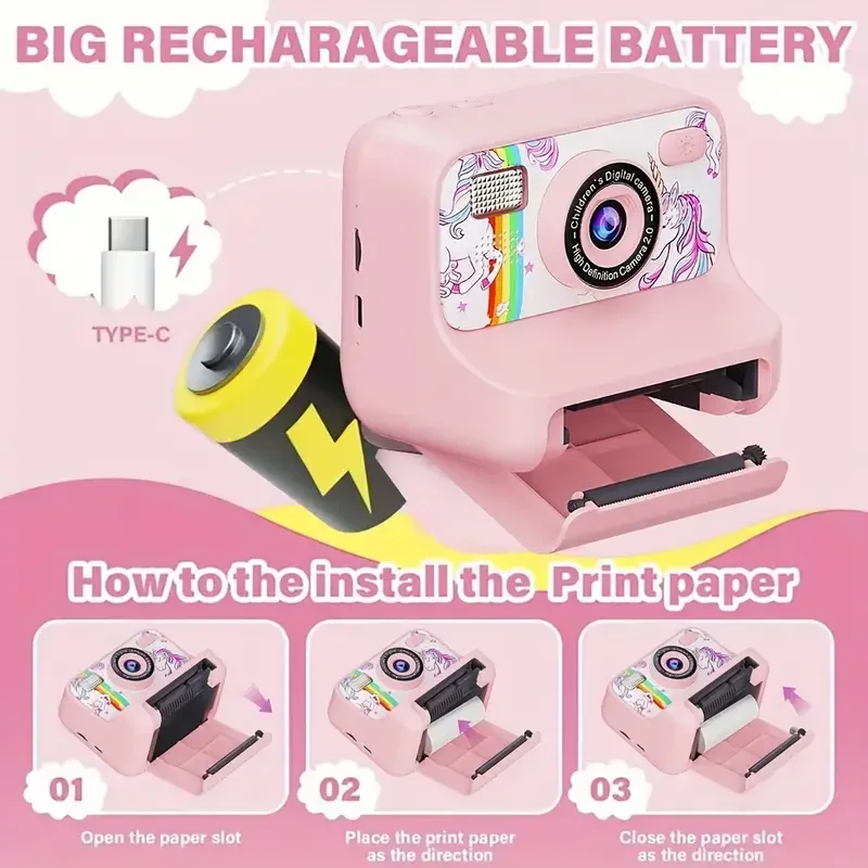 كاميرا رقمية مطبوعة فورية للأطفال، كاميرا طباعة حرارية ملونة للأطفال من سن 3 إلى 12 عامًا، أفضل هدايا عيد الميلاد الاحتفالية #2