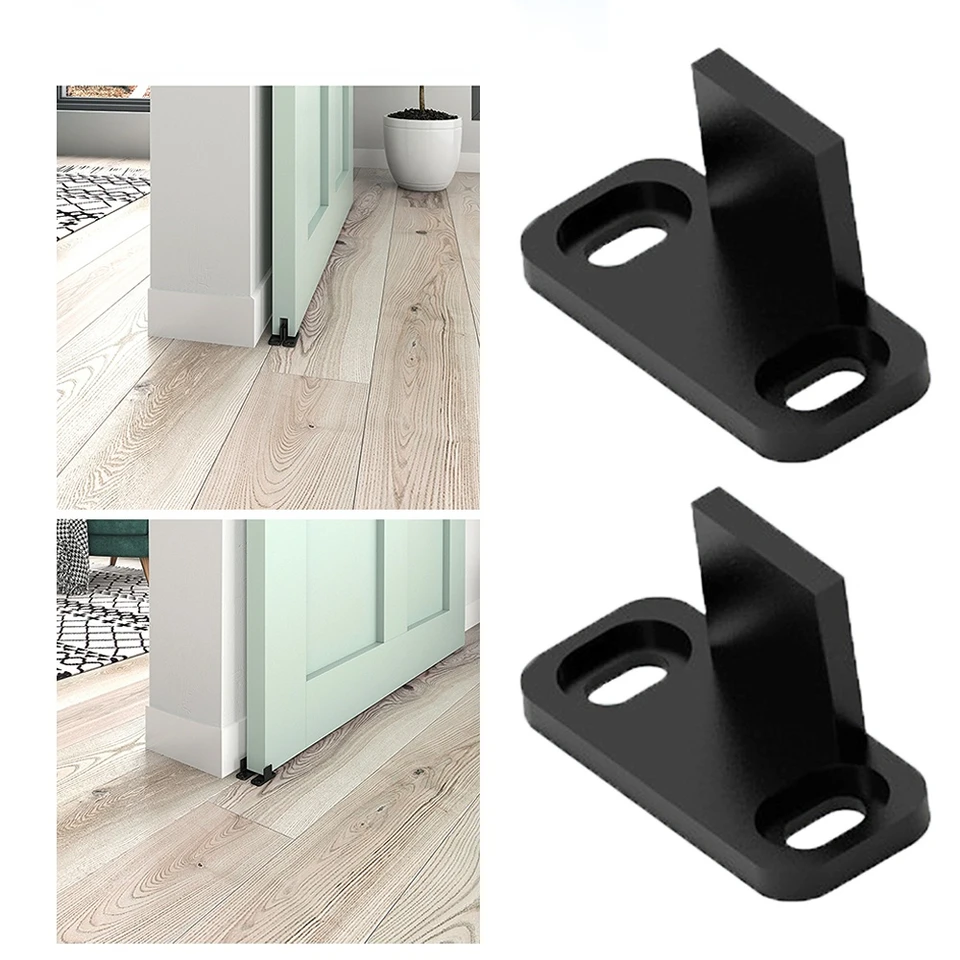 12-Pack Sliding Barn Door Floor Guides – Adjustable L-Shape Brackets With Screws, POM Plastic, Black, For Bypass, Closet, Cabinet Doors