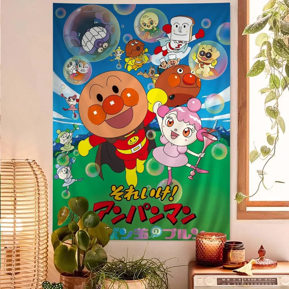 Anpanman Bedruckter Wandteppich mit großem Druck, Hippie-Wandbehang, Wandteppich, Wohnzimmer, Zuhause, Schlafsaal, Dekoration, Kunst, Heimdekoration