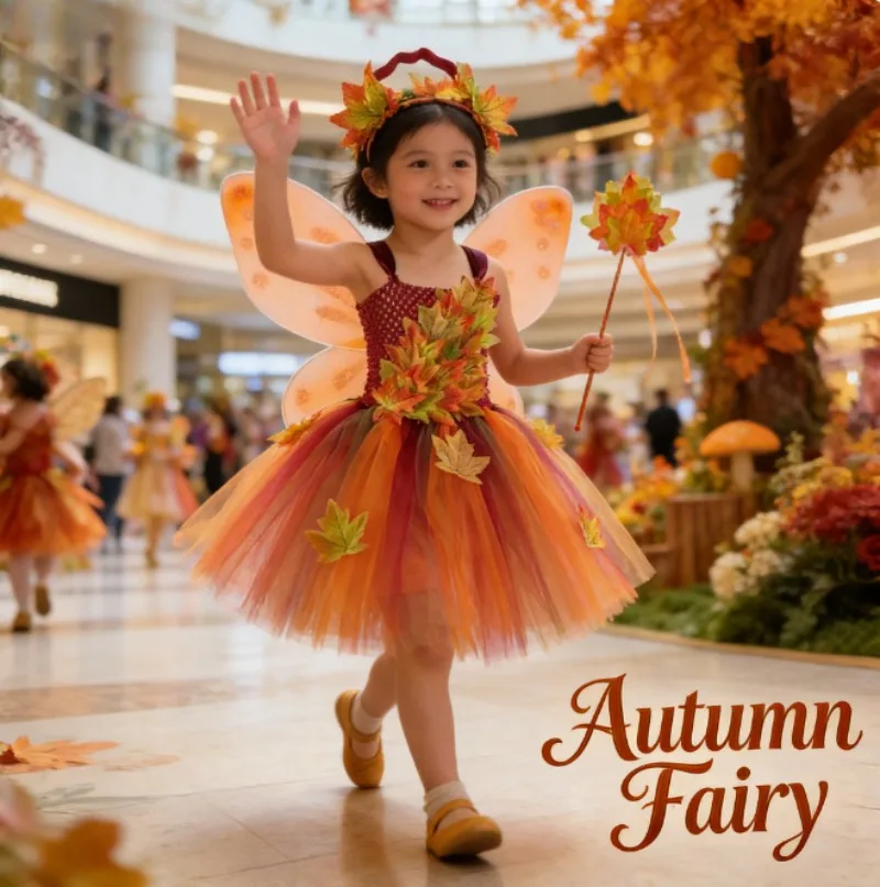 

Новое модное детское платье из фатина с кленовым листом для девочек, пышная юбка принцессы на Хэллоуин и День Благодарения, милый праздничный наряд для вечеринки