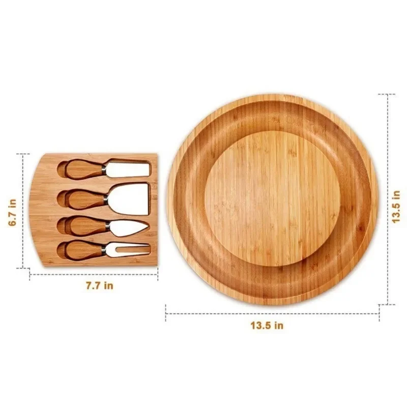 Bamboo Cheese Board Set With Cheese Knife Portable Outdoor Dinner Plates Hotel Restaurant Decoration Accessories Bread Tray set