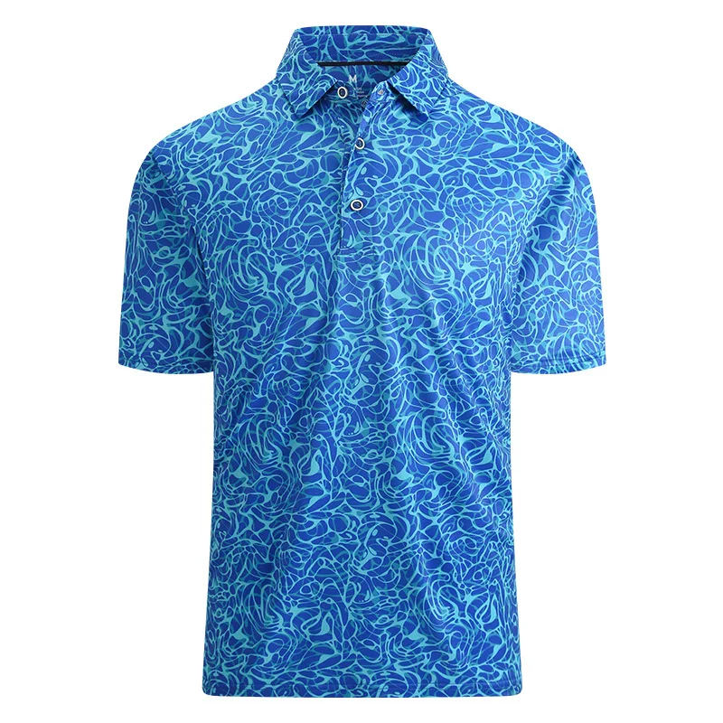 

Summer Men's Ice Silk Breathable Hawaiian Short Sleeve Button Polo Shirt Plus Size Fashion Business Casual Printed Polo Shirt
