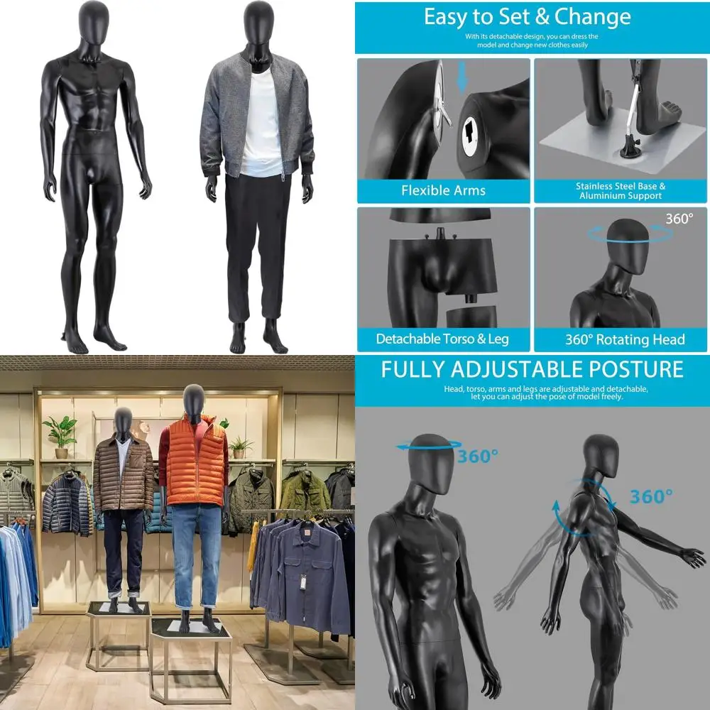 

Мужской манекен в полный рост, высотой 73 см, с регулируемой подставкой, реалистичный, для демонстрации одежды, черный