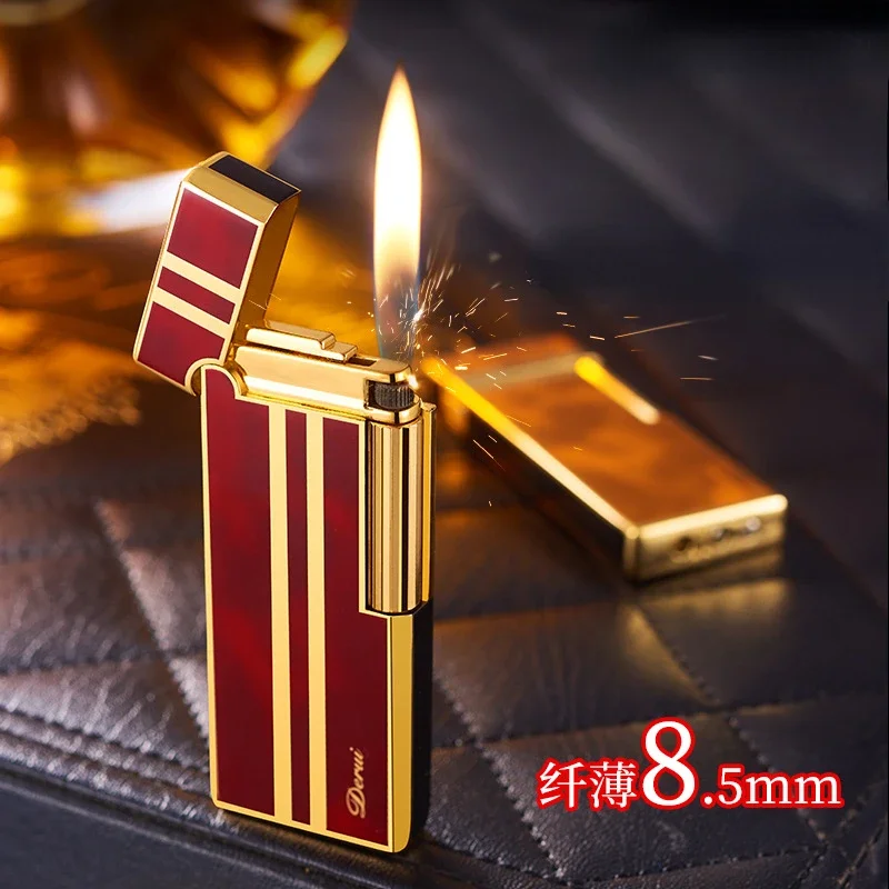 

New Derui Ultra-thin Portable Metal Inflatable Lighter Windproof Grinding Wheel Side Slip Lighter High-end Men's Gift