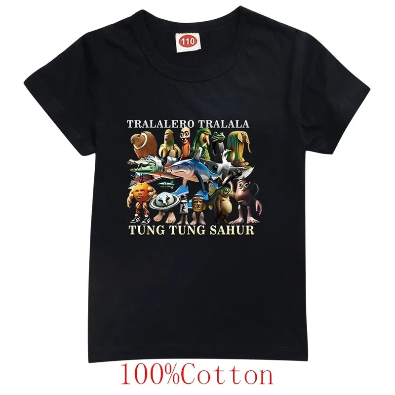 أطفال تونغ تونغ الصحور الملابس Tralalero Tralala الصيف الفتيان القطن تي شيرت Fastion Bby الفتيات قصيرة الأكمام ملابس خارجية الأطفال بلايز