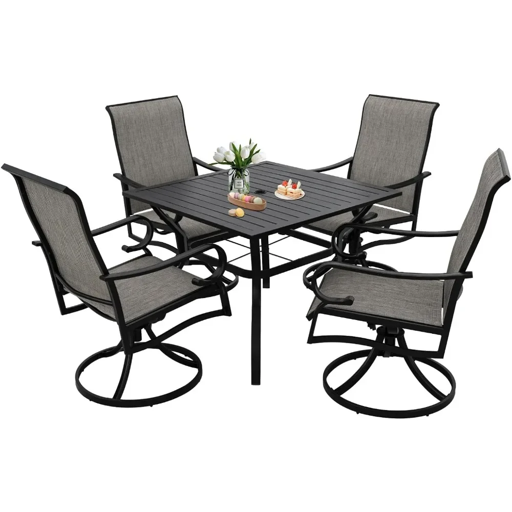 

5 Piece Patio Dining Furniture Set, 4 Swivel Textilene Chairs & Wood-Like Table w/ 1.57" Umbrella Hole