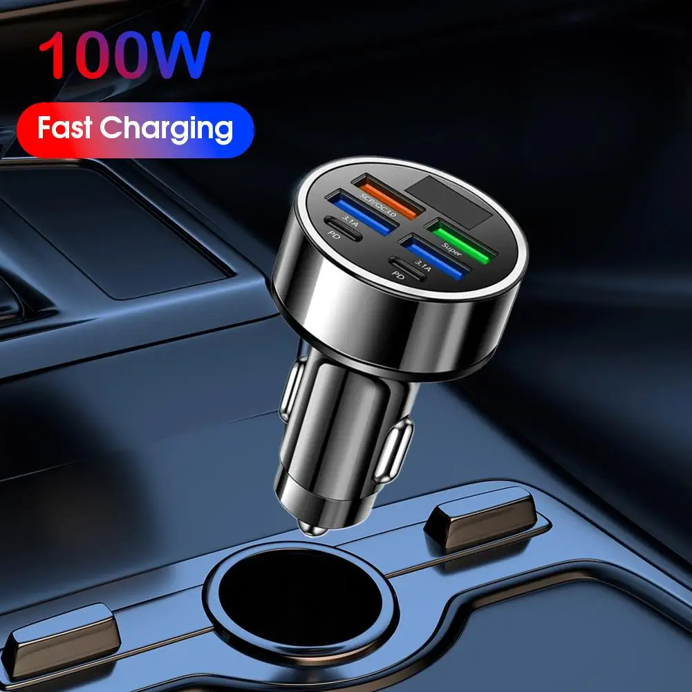 6 In 1 Car Charger With Digital Display Support 6 Ports Usb Multi-functional Super Charging Car Charger Adapter Fast Phone M3j5