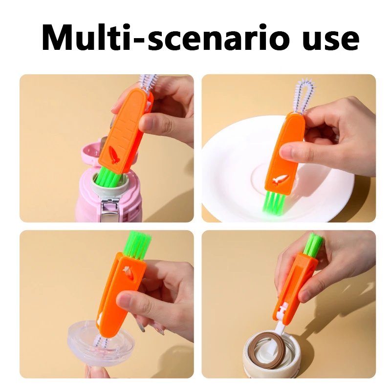 1pc Cute Carrot Shape Multifunctional Cleaning Brush Cup Lid Gap Groove Cleaner Thermos Cup Baby Nipple Brush