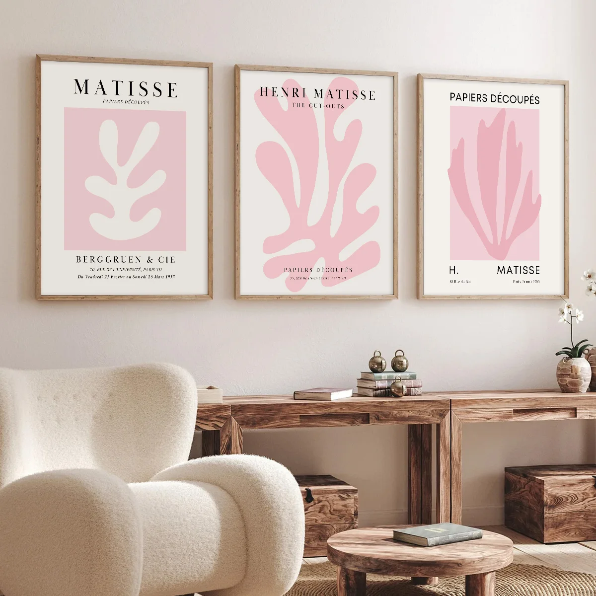 

3pcs/Set Abstract Pink Matisse Interior Poster Printing, Mural Art Simple Living Room Dining Room Home Decoration Wall Paintings