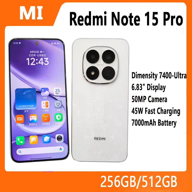 Original Redmi Note 15 Pro Dimensity 7400-Ultra 6.83" 1.5K Display 50MP+20MP Camera 45W 7000mAh Battery China Version