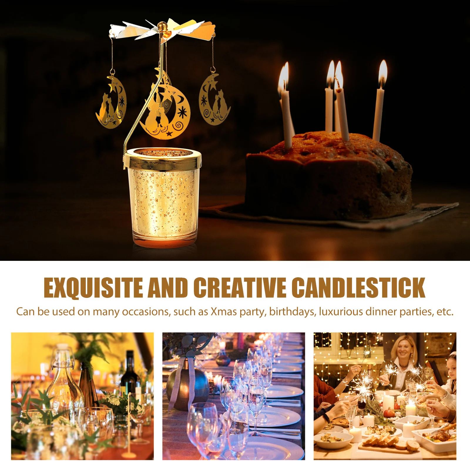 

1Pcs Rotating Candlestick Exquisite Metal Holder Festive Party Stand Ornament Romantic Tabletop Decor