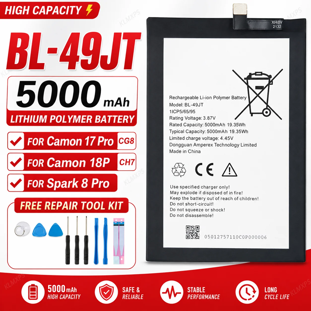 Repair Battery BL-15DT For Tecno Camon/Spark/Pova/Phantom/Neo/POP 2/4/5/6/7/7T/8/9/12/15/16/17/18P CE9 CG6 KF6 LC7 LC8 CG8 Pro