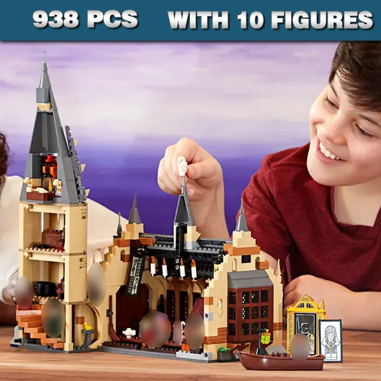 

938pcs Magical World of Wizards School Great Hall 4-level Tower Caslte Boat 11344 Building Blocks Toy Compatible With Model