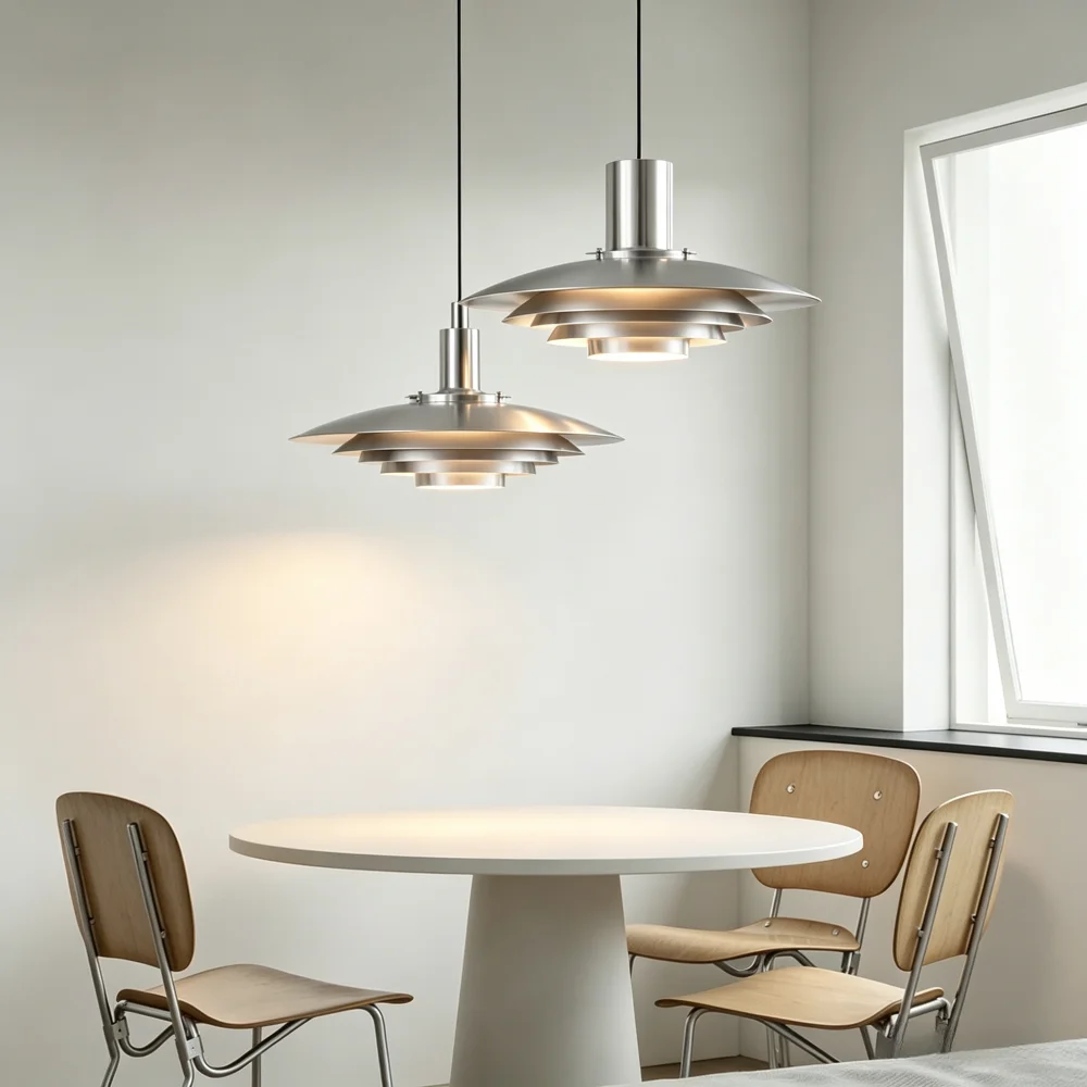 UFO Shape Pendant Light Silver Aluminum Multi-level Chandelier Creative Dining Table Bar Desk Lamp Home Decorative Lights