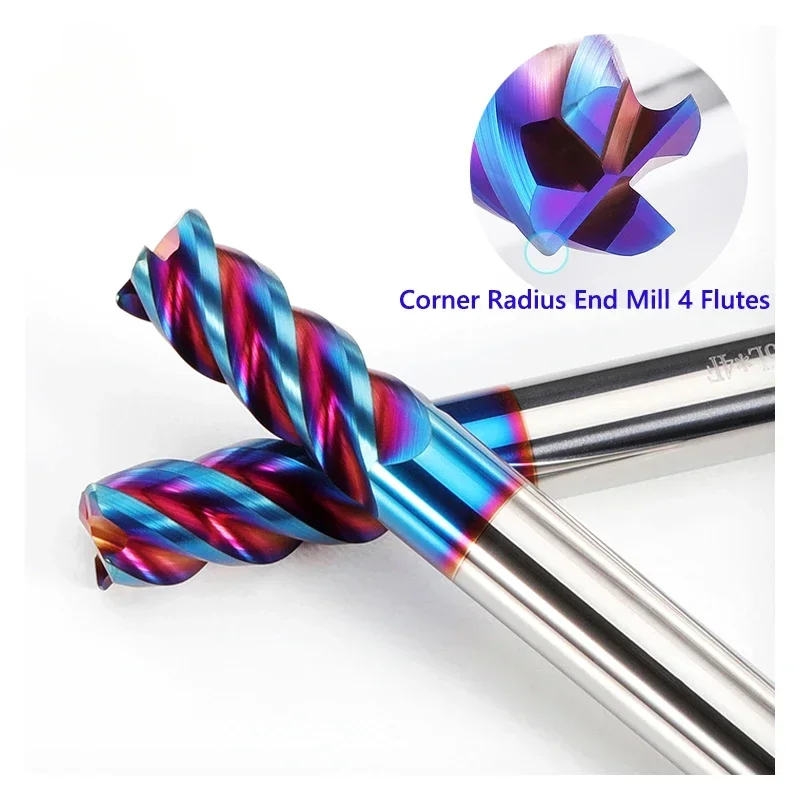 Solid Carbide Corner Radius End Mills HRC65 4 Flutes Nano Blue Coating CNC Tools  Endmills R0.5 R0.2 R1 R2~8 Surface Machining