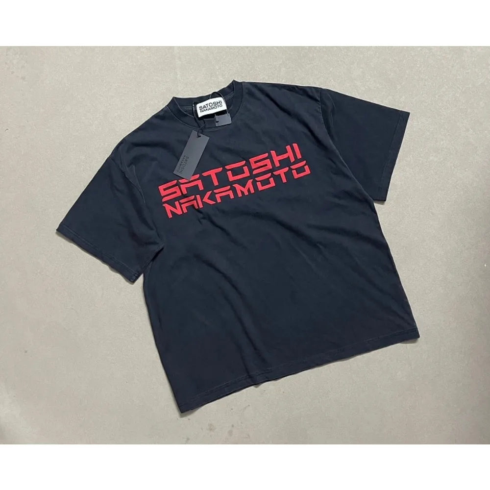 Satoshi Rock Tee Print Short Sleeve Men Women Cotton O-Neck T-shirt T Men Women Nakamoto Washing Black New Arrival Hole Style