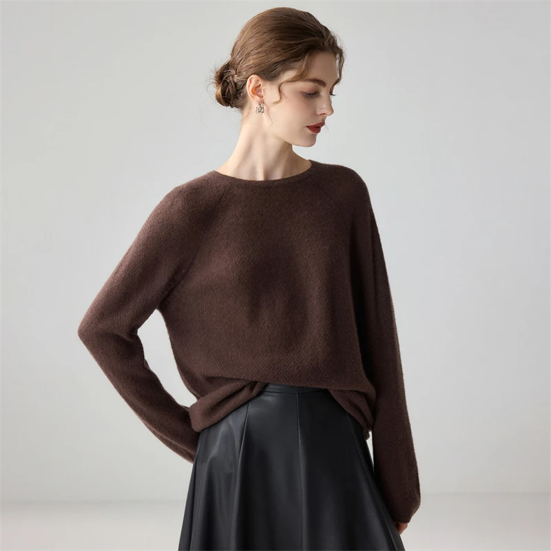 High-quality 100% Cashmere Women's Autumn and Winter Sweater Long-sleeved Knitting Pullover Solid Basic Fashion Leisure Tops