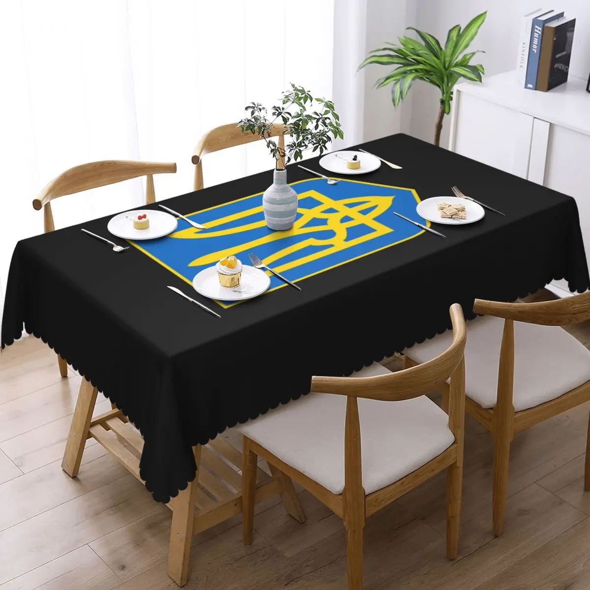 Customized Coat Of Arms Ukraine Flag Tablecloth Rectangular Waterproof Ukrainian Emblem Trident Table Cover Cloth for Banquet