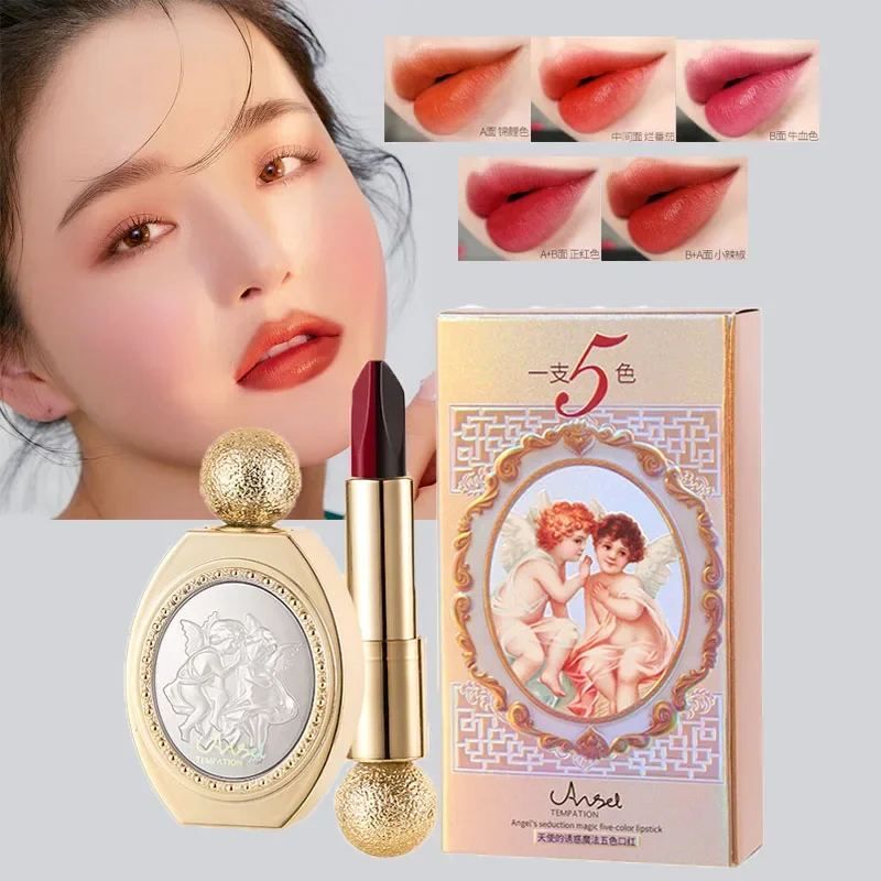 5 in 1 Oriental Classical Beauty Lipstick Matte Pigmented Waterproof Lasting Lip Makeup Silky Touch Charming Cosmetics Makeup