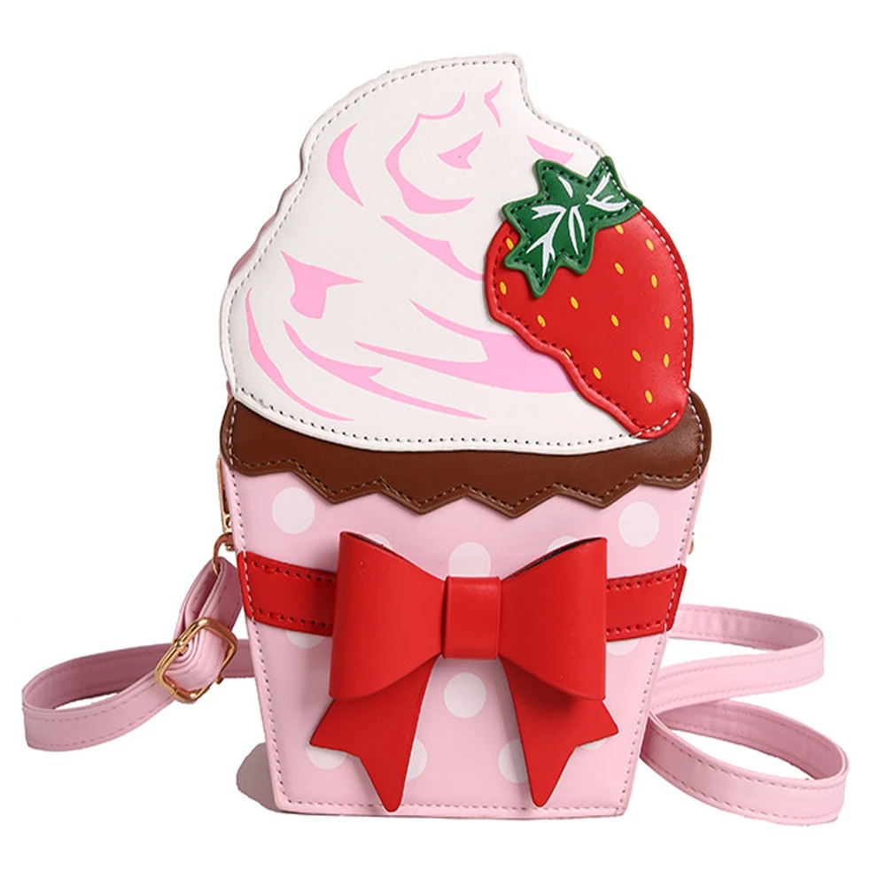 

Cute Strawberry Cake Women's Shoulder Bags Fresh and Artistic Girls Fashion Trends Butterfly Knot Creative Design Crossbody Bags