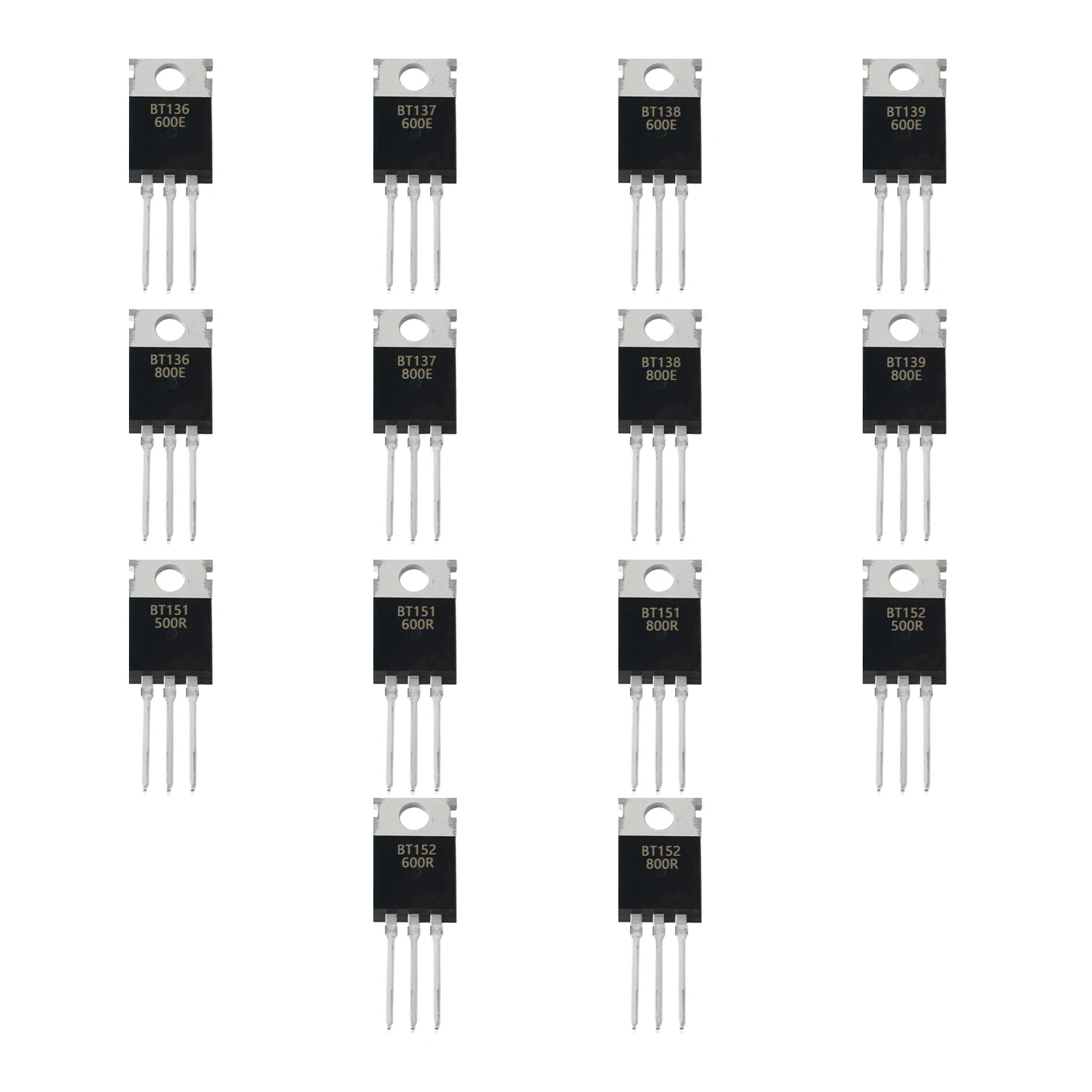 12 Values BT TO-220 TRIAC Kit BT136 BT137 BT138 BT139 -600E/-800E BT151 BT151 BT152 BT152 -600R/-800R Thyristor Total 24 Pcs