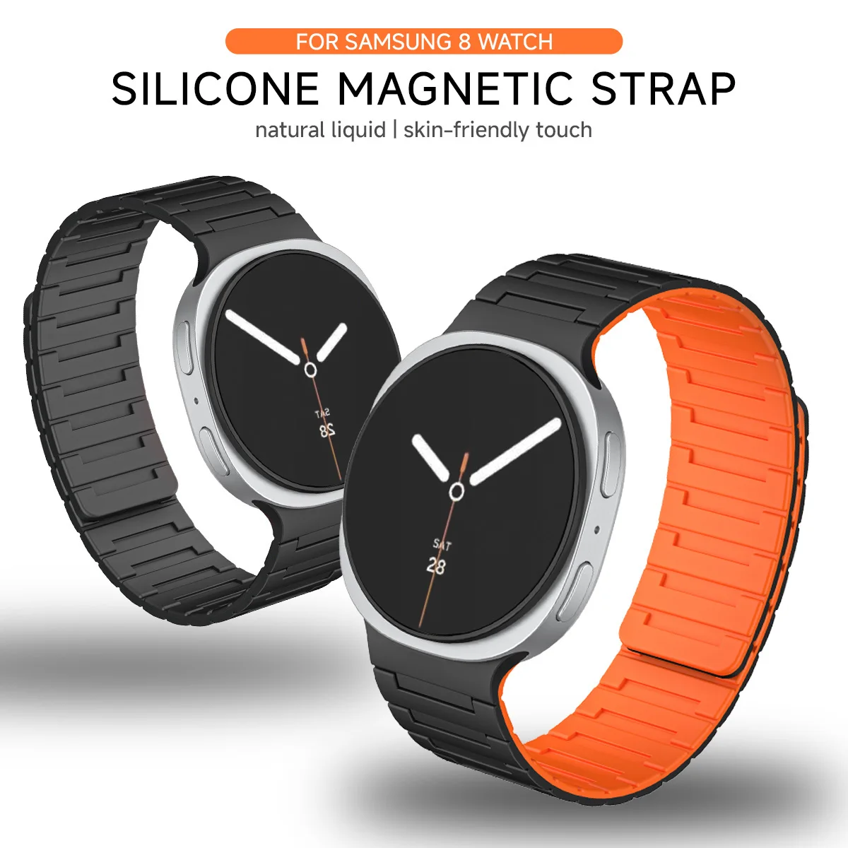 삼성 갤럭시 워치 8 40 44mm/8 클래식 46mm용 부드러운 실리콘 자석 스트랩 갤럭시 8 클래식 곡선형 엔드 스트랩