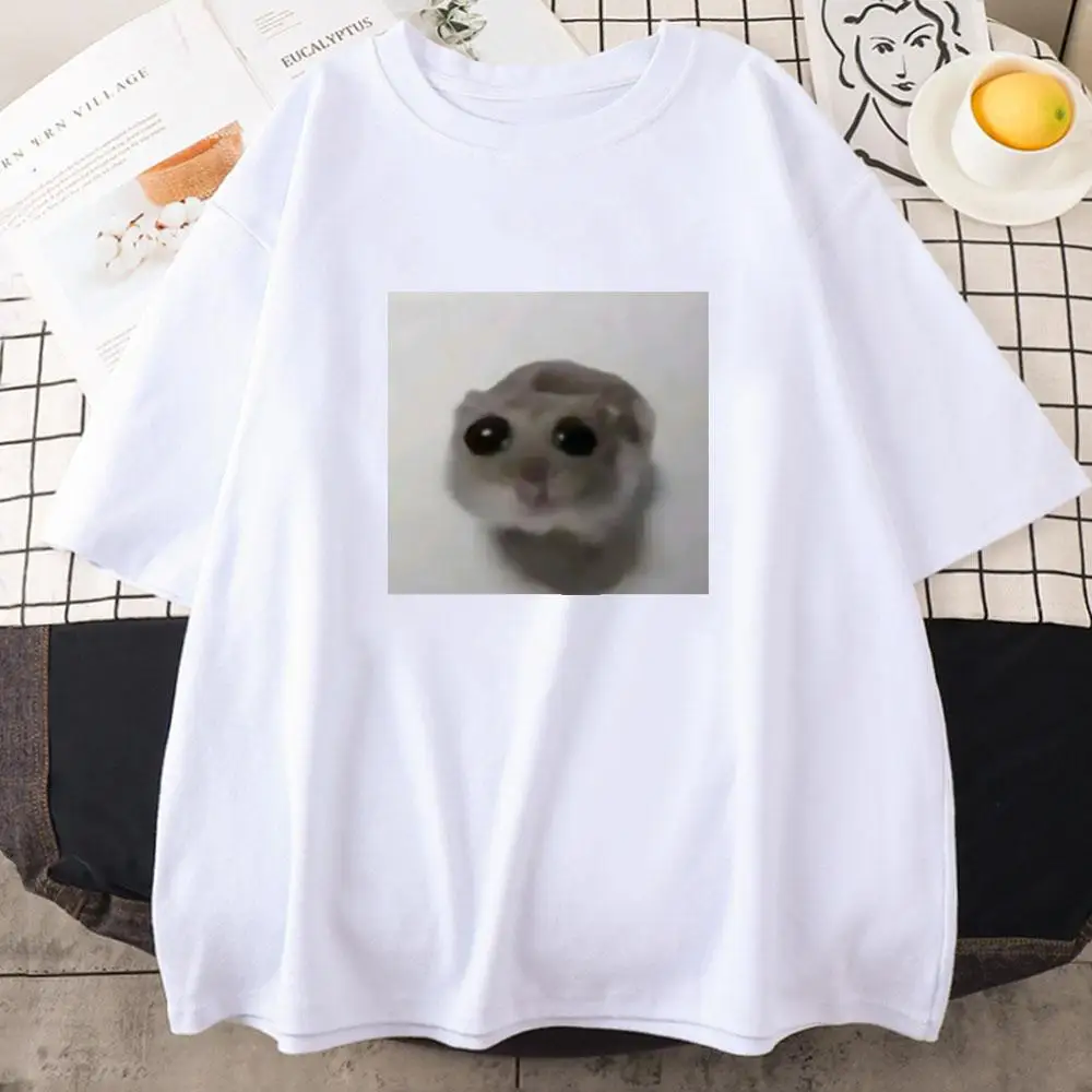 Sad Hamster Tshirt Funny Cartoon Graphic Printing Tee-shirt Cotton Short Sleeve Women T-shirts Summer Soft O-neck Tees Top Girls