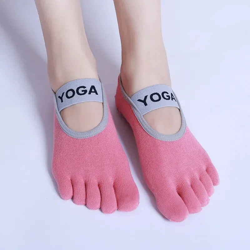 Women Yoga Socks Five Toe Silicone Non-Slip Pilates Socks Breathable Bandage Ballet Dance Ladies Fitness Sports Cotton Socks