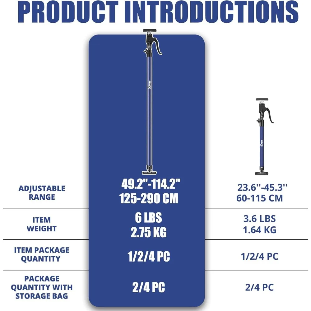 Adjustable Heavy Duty Support Poles for Cabinet Installation, Extendable from 49.2 to 114.2 Inches, Pack of 2