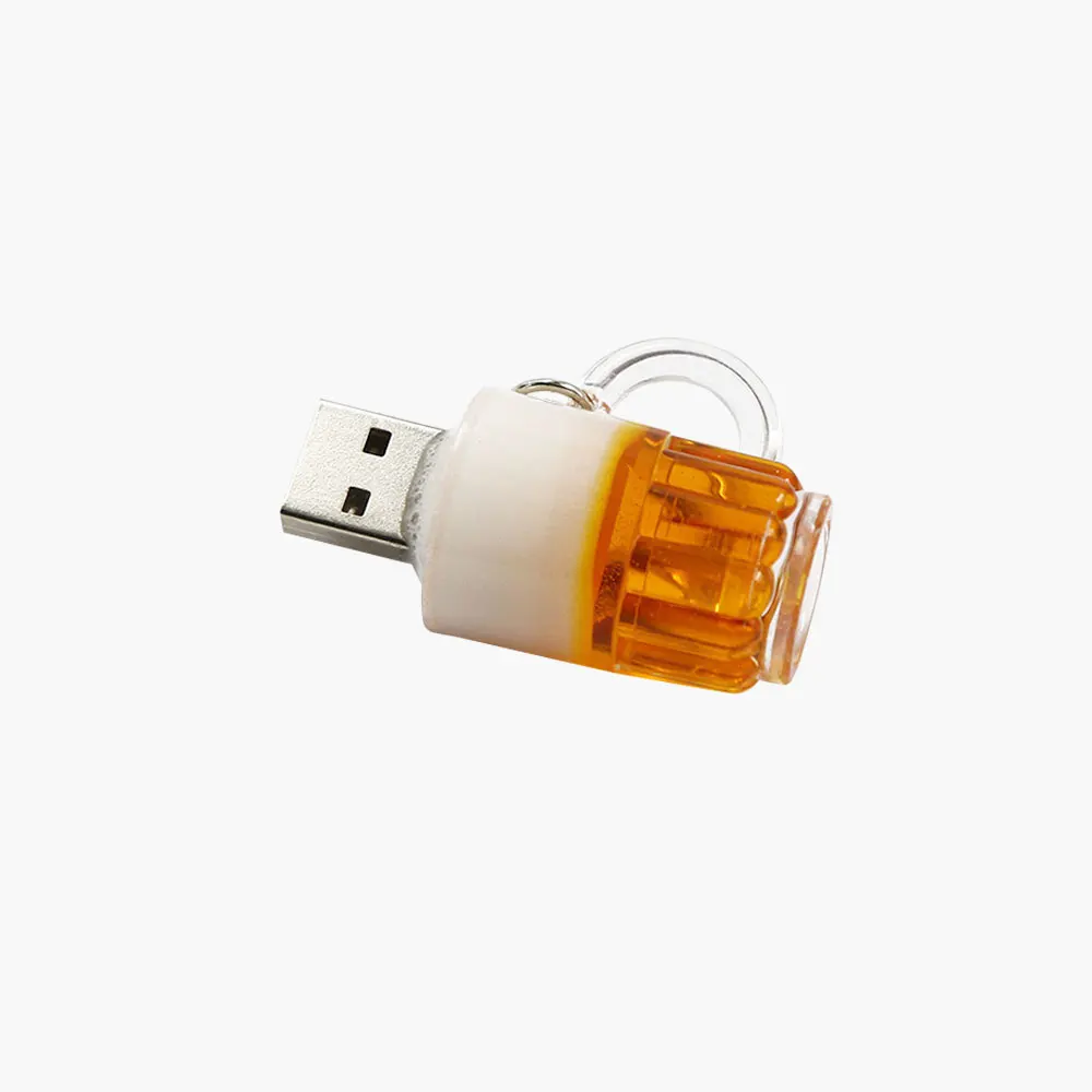 Plastic Beer-glass USB Flash Drive 128GB Cute Pen Drive with Free Key Ring 64GB Funny Gifts for Friend Memory Stick 32GB