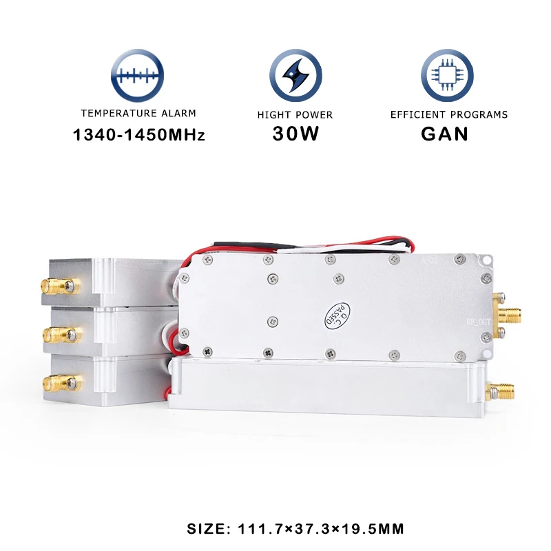 드론 방지 PA 차단 모듈, RF 신호, 30W, 1.3G, 1340-1450MHz, Vco 소스 방어 UAV GaN C-UAS 전력 증폭기, 재밍 시스템