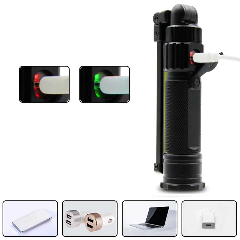 COB XPE LED Camping Emergency Flashlight 18650 USB Garage Work Light 360° Folding Magnetic Inspection Lamp Red SOS Strobe
