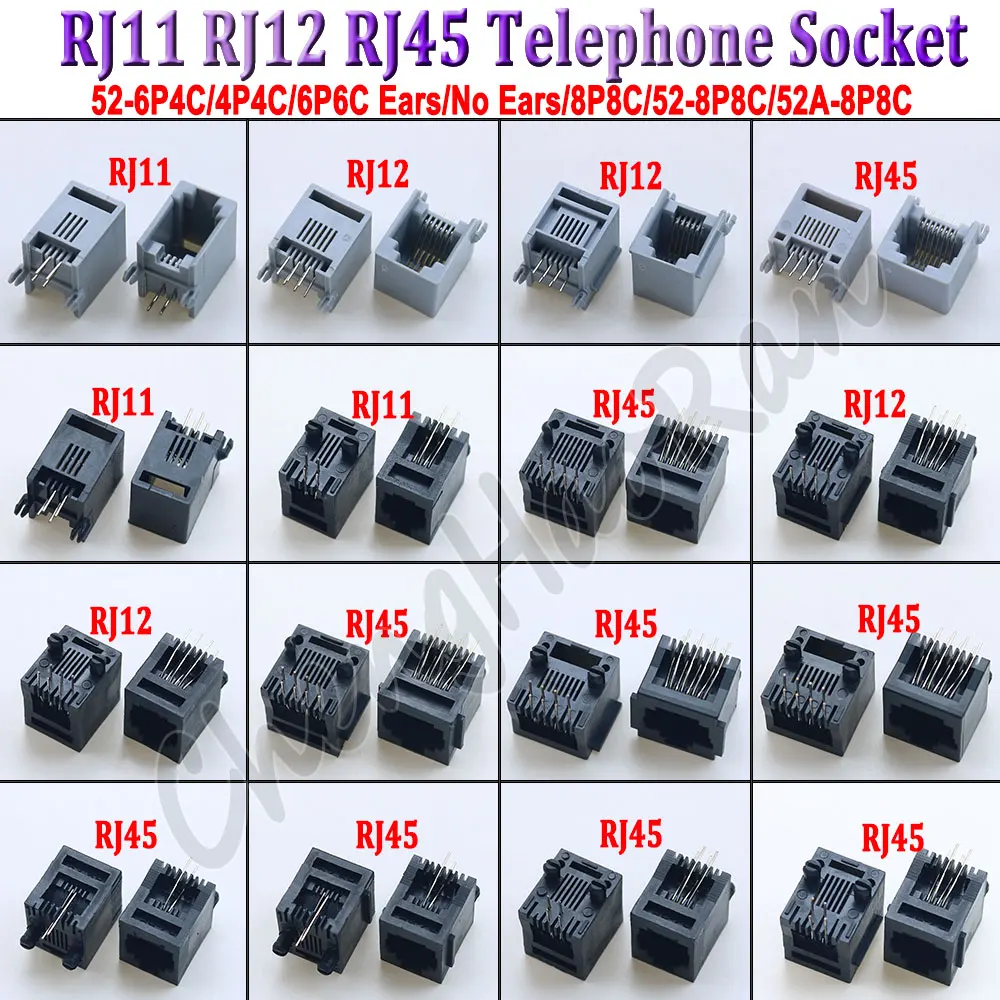 

2Pcs RJ45 RJ12 RJ11 Telephone Jack Connector 4P4C 6P2C 6P4C 6P6C 8P8C Female Socket Computer Internet Network PCB Jack Connector