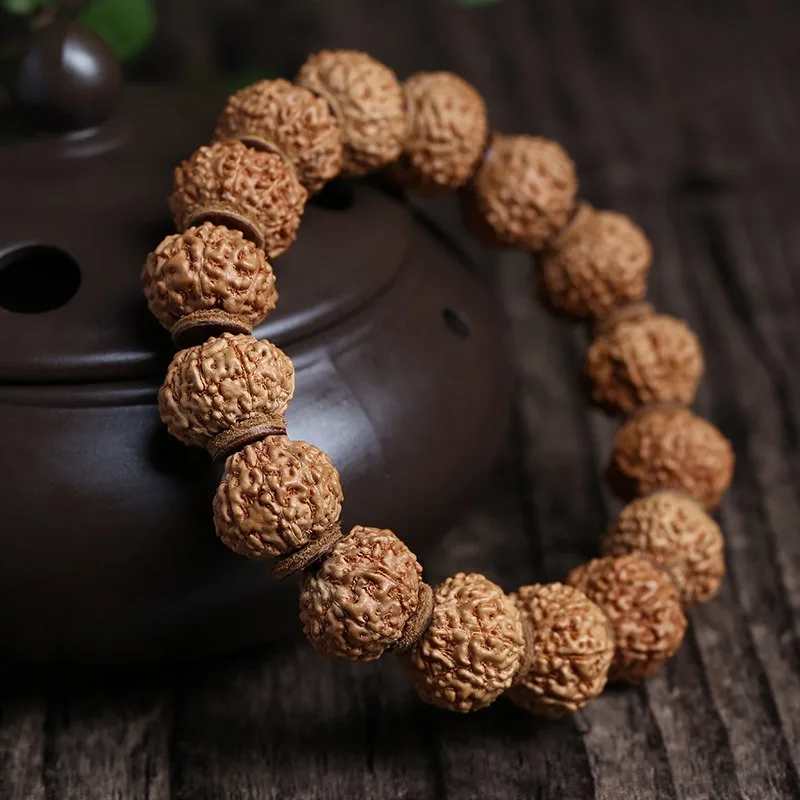 Chinese Style 9 Mukhi Rudraksha Beaded Bracelet Unisex Full Natural Original Seed Lucky Blessing Wealth Attracting Prayer Jewelr