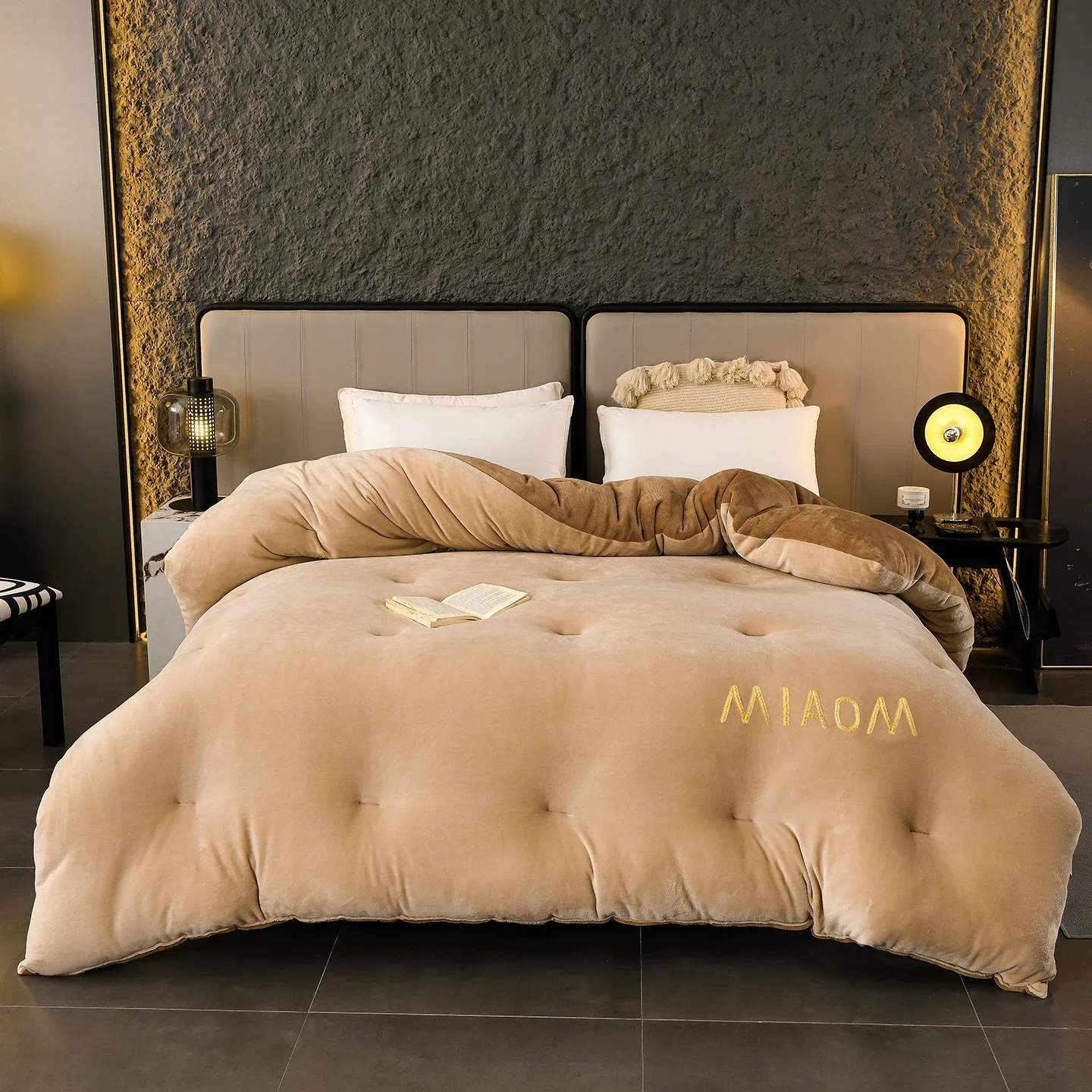 Thickened Warm Autumn Winter Blanket for Bed Letter Embroidered Milk Velvet Double Bed Quilt Queen Anti-static Fluffy Comforter