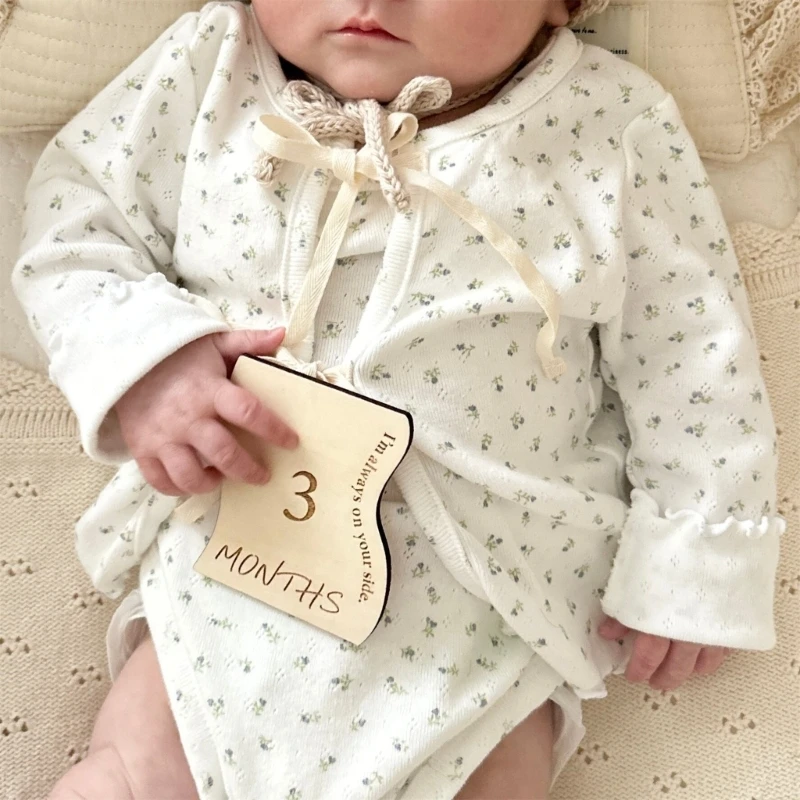 13 قطعة من بطاقات التصوير الفوتوغرافي للأطفال، بطاقة صور خشبية لحديثي الولادة، بطاقة معالم نمو تذكارية، مجموعة تذكارية لاستحمام الرضع #3