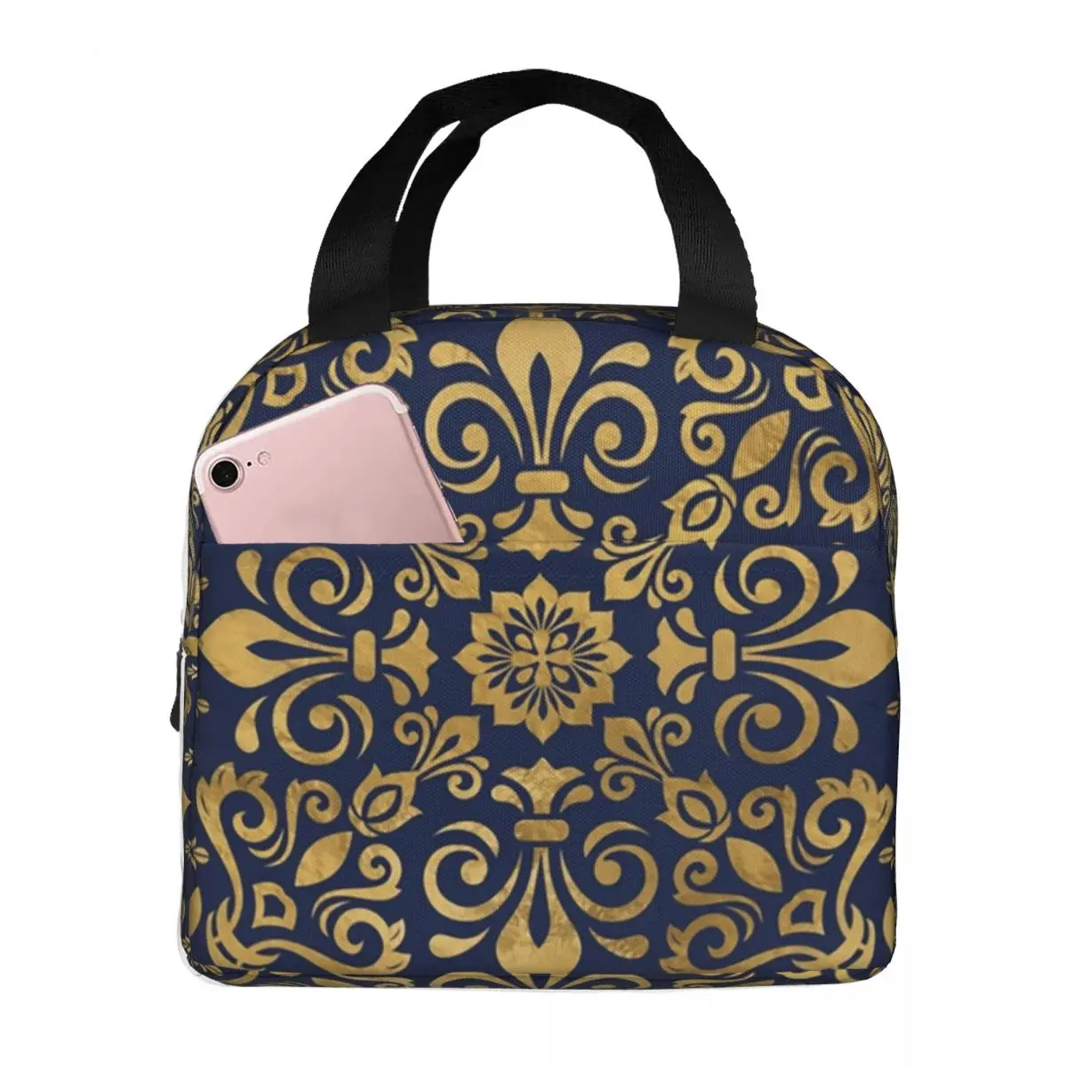 Oriental Damask Ornament Insulated Lunch Tote Bag for Women Baroque Resuable Thermal Cooler Bento Box Work School Travel