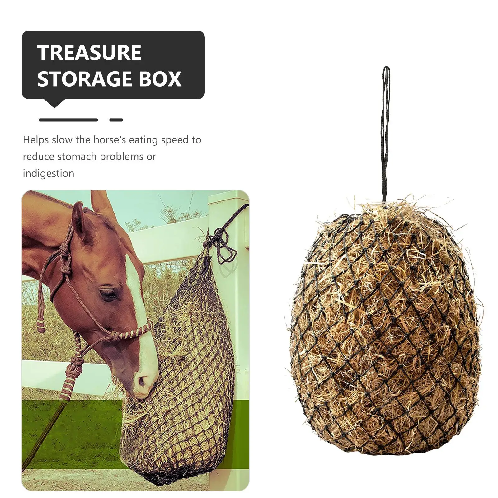 Slow Feeder Hay Nets Durable Nylon Pouch Goat Feeders with Two Ropes Horse Straw Bag Storage Practical